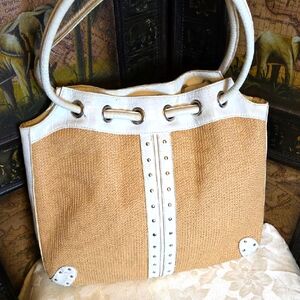 Tan And White Straw Purse